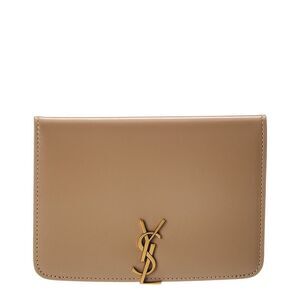 Saint Laurent Voltaire Leather Passport Case, Beige